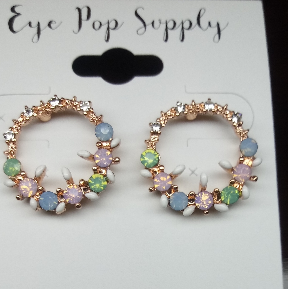 🇺🇸 3/$30 Pink Flower Stud Circle Earrings